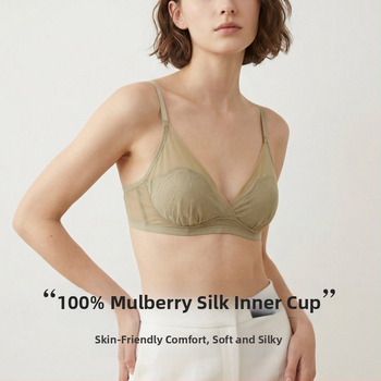 Tangge Sutien din mătase franțuzească primăvară-vară, cupe triunghiulare, dantelă, mătase Mulberry, cupe cu urechi de iepure, design luxos