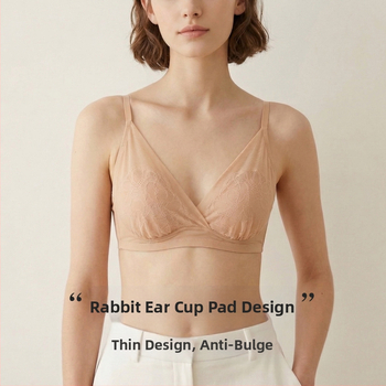 Tangge Sutien din mătase franțuzească primăvară-vară, cupe triunghiulare, dantelă, mătase Mulberry, cupe cu urechi de iepure, design luxos