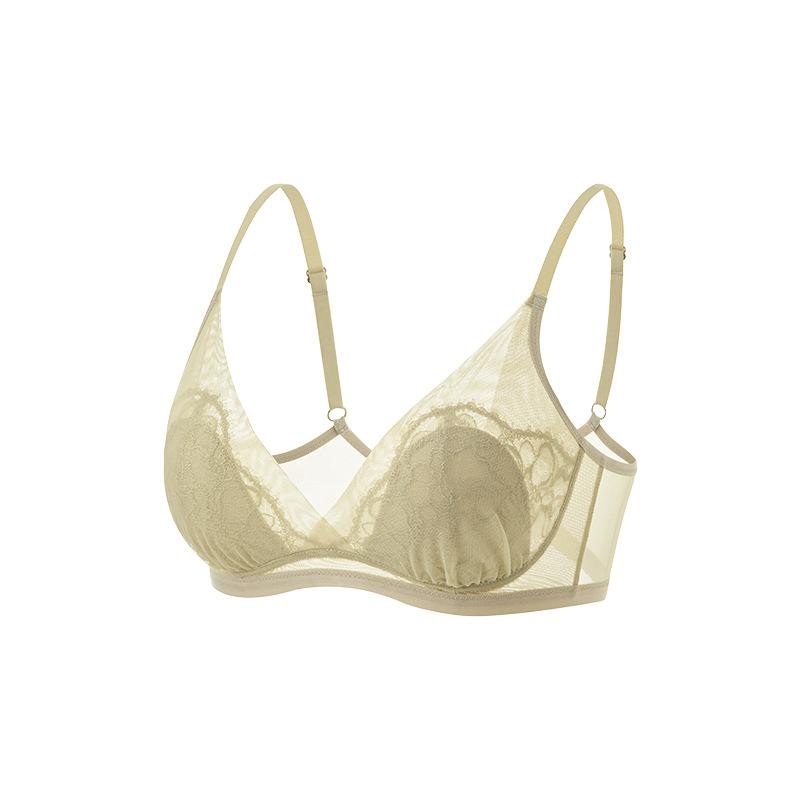 Tangge Sutien din mătase franțuzească primăvară-vară, cupe triunghiulare, dantelă, mătase Mulberry, cupe cu urechi de iepure, design luxos