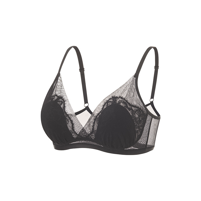 Tangge Sutien din mătase franțuzească primăvară-vară, cupe triunghiulare, dantelă, mătase Mulberry, cupe cu urechi de iepure, design luxos