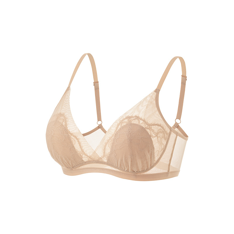 Tangge Sutien din mătase franțuzească primăvară-vară, cupe triunghiulare, dantelă, mătase Mulberry, cupe cu urechi de iepure, design luxos