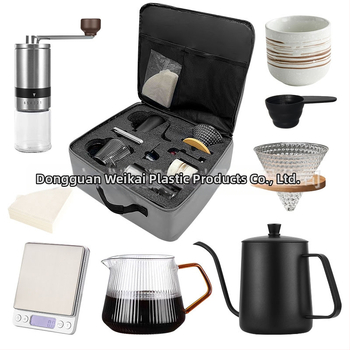 Set portabil de cafea pentru exterior cu ceainic pentru turnare manuală și mecanism cu manivelă, 8 piese