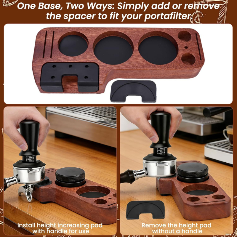 Set universal de tampere pentru cafea cu mâner din lemn de nuc și accesorii