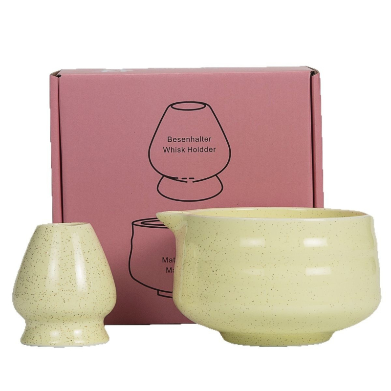 Set de ceai matcha din ceramică, două piese, design minimalist