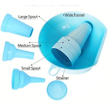 Set din plastic cinci în unu pentru bucătărie – gură largă, diametru mare, filtru, dozator de ulei și dispenser de vin, grad alimentar