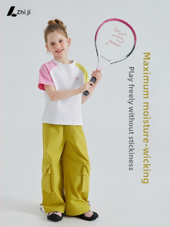 Tricou pentru copii cu raglan, panouri colorate, mâneci scurte, 100% bumbac, top sportiv de vară, respirabil