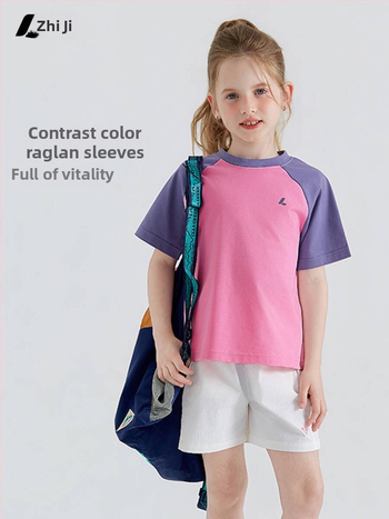 Tricou pentru copii cu raglan, panouri colorate, mâneci scurte, 100% bumbac, top sportiv de vară, respirabil