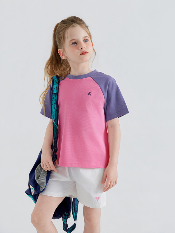 Tricou pentru copii cu raglan, panouri colorate, mâneci scurte, 100% bumbac, top sportiv de vară, respirabil