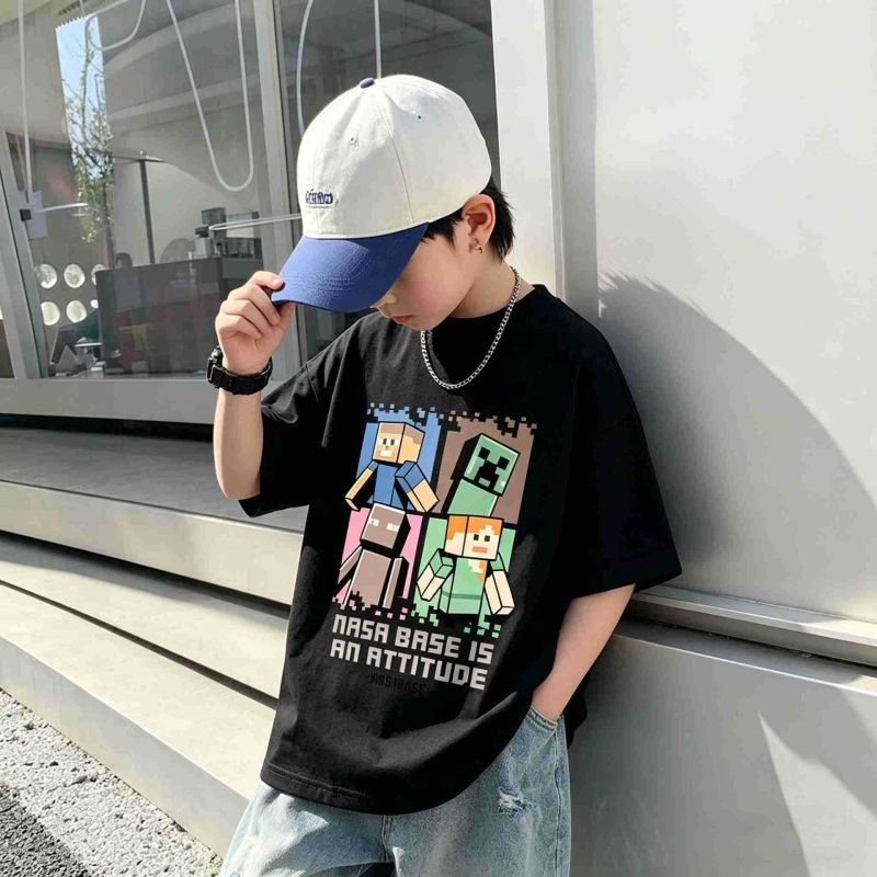Tricou de copii din bumbac cu imprimare de desene animate, mâneci scurte, vară 2026, top sport pentru băieți