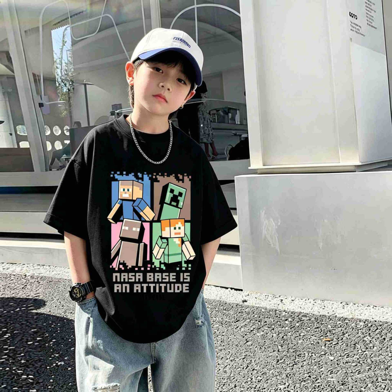 Tricou de copii din bumbac cu imprimare de desene animate, mâneci scurte, vară 2026, top sport pentru băieți