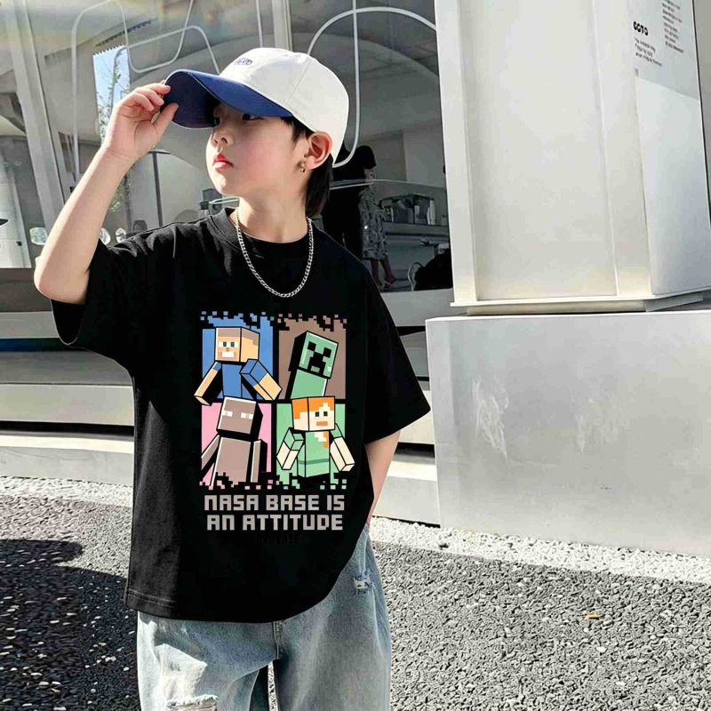 Tricou de copii din bumbac cu imprimare de desene animate, mâneci scurte, vară 2026, top sport pentru băieți