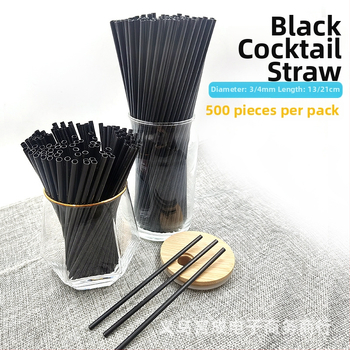 500 de paie de unică folosință din PP, negre, diametru 4 mm, pentru cocktailuri și sifon