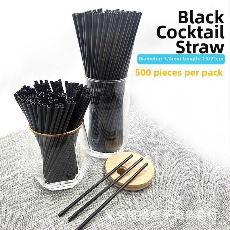 500 de paie de unică folosință din PP, negre, diametru 4 mm, pentru cocktailuri și sifon