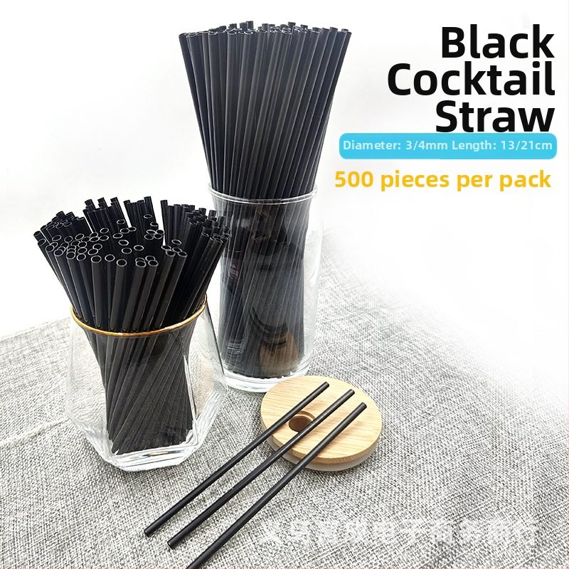 500 de paie de unică folosință din PP, negre, diametru 4 mm, pentru cocktailuri și sifon