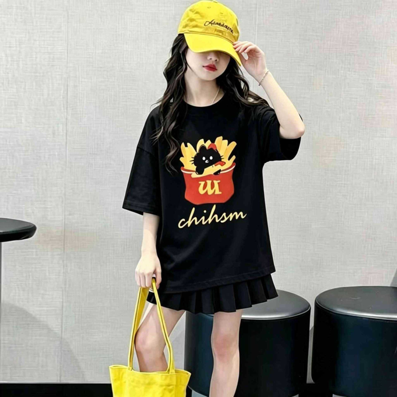 Tricou pentru copii din bumbac 100% pentru fete, mânecă scurtă, vară, stil casual, croială lejeră