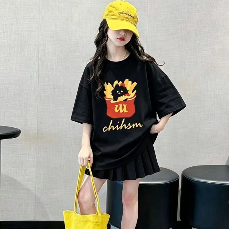 Tricou pentru copii din bumbac 100% pentru fete, mânecă scurtă, vară, stil casual, croială lejeră