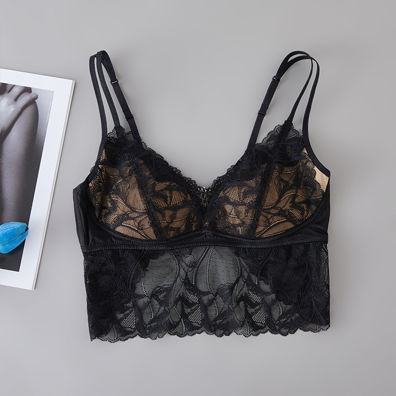  Sutien din mătase în stil franțuzesc, romantic, cu cupă dublă, insertie dantelă, subțire și respirabil, mătase de mulberry, design spate cu fluture