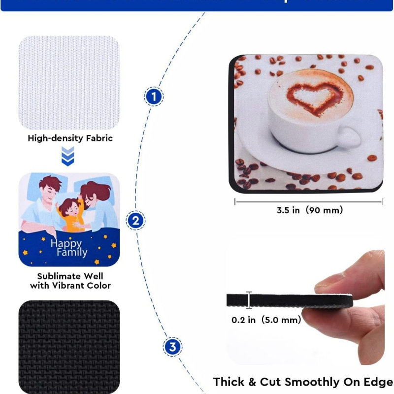 Coaster pentru sublimare, neopren gol 9×9 cm, antiderapant, pentru design DIY