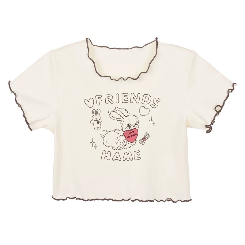 Tricou pentru fete cu mâneci scurte, vară 2025, model nou, imprimeu, volane la margine, material ușor.