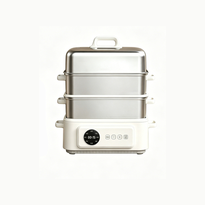 Vaporizator electric din oțel inoxidabil, design cu trei niveluri, capacitate mare peste 10 L, oală multifuncțională pentru aburire, fierbere, braising, tocană, hot pot și prăjire, vas interior din oțel inoxidabil 304, control tactil, 220V, 1500W