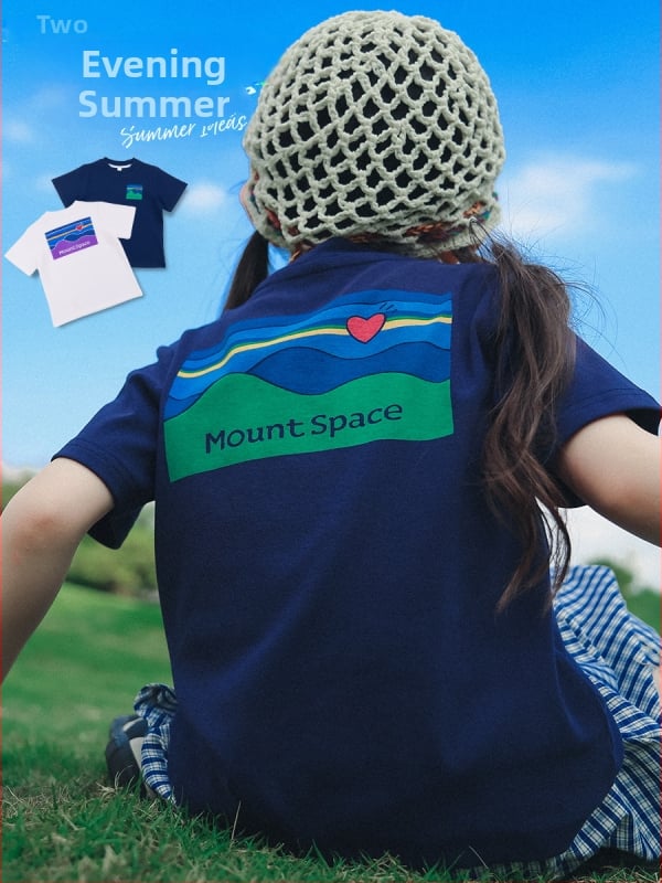 Tricou copii cu mânecă scurtă, stil montan, vară 2026, guler rotund, din bumbac