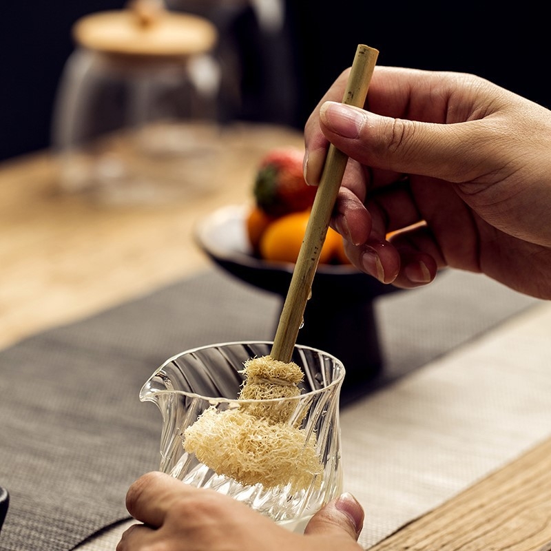 Perie naturală din luffa pentru ceainic și ceașcă, set Gongfu de ceai, stil minimalist