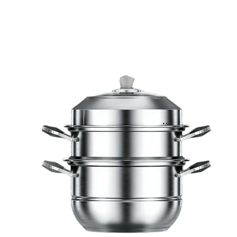Vaporieră de uz casnic din oțel inoxidabil, în stil oală de orez, de calitate alimentară, grosime extra și înălțime mărită, pentru aburirea chiflelor, capacitate 3–4 niveluri