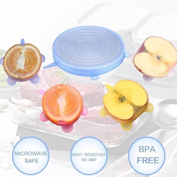 Set de capace din silicon de calitate alimentară, 6 bucăți, capace universale pentru boluri, capace extensibile sigilante pentru a păstra prospețimea