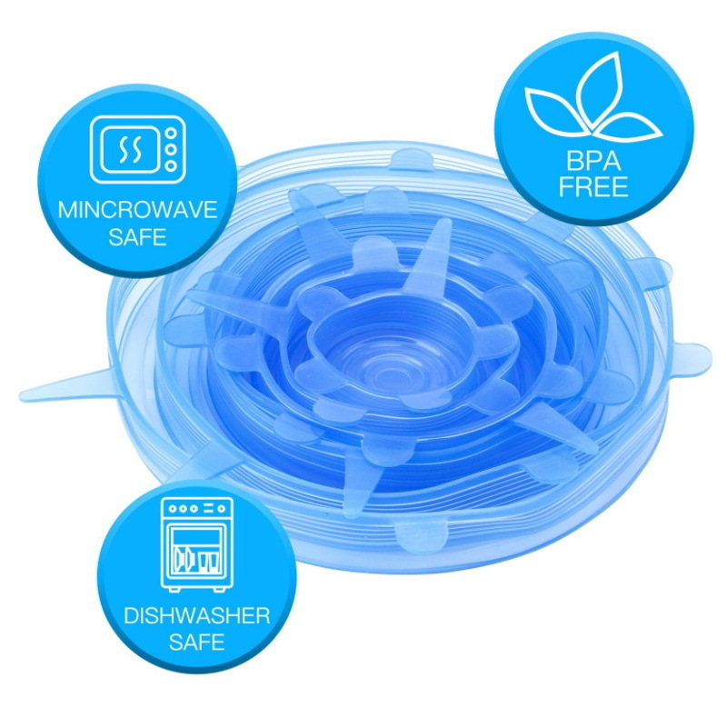 Set de capace din silicon de calitate alimentară, 6 bucăți, capace universale pentru boluri, capace extensibile sigilante pentru a păstra prospețimea