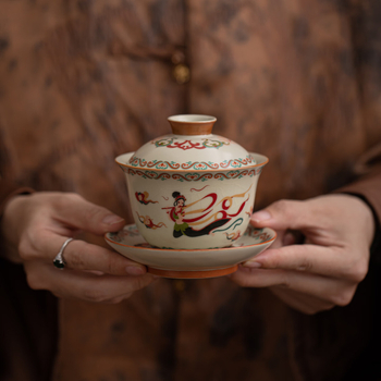 Su's Ceramics Dunhuang gaiwan Gongfu set de ceai, din cinci cuptoare renumite Jun Ru Guan Ding Ge, într-o cutie cadou culturală