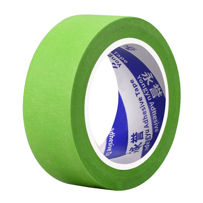 Bandă de mascare verde, texturată, fără reziduuri de adeziv, pentru artă și design; poate fi scrisă pentru marcaj; lățime 10–50 mm, lungime 10/20 m.