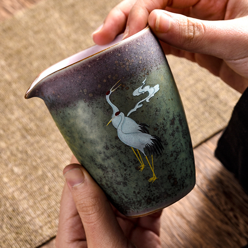 Ceșuță Gongdao ceramică, glazură de cuptor pentru ceai Gongfu, design creativ cu divizor de ceai