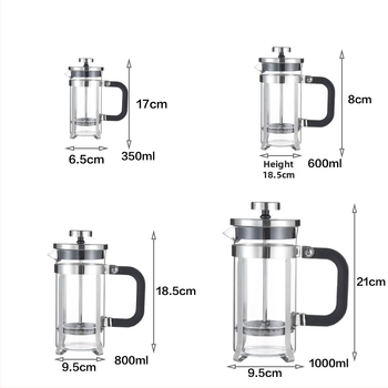 Mayica Cafetieră French Press din sticlă borosilicat de înaltă rezistență, filtru din oțel inoxidabil, capac plat