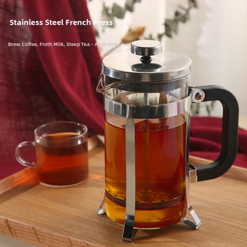 Mayica Cafetieră French Press din sticlă borosilicat de înaltă rezistență, filtru din oțel inoxidabil, capac plat