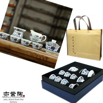 Yizi Pottery Gongfu Ceai Ceramic Set, 10 Piese cu Cești, Cutie Cadou
