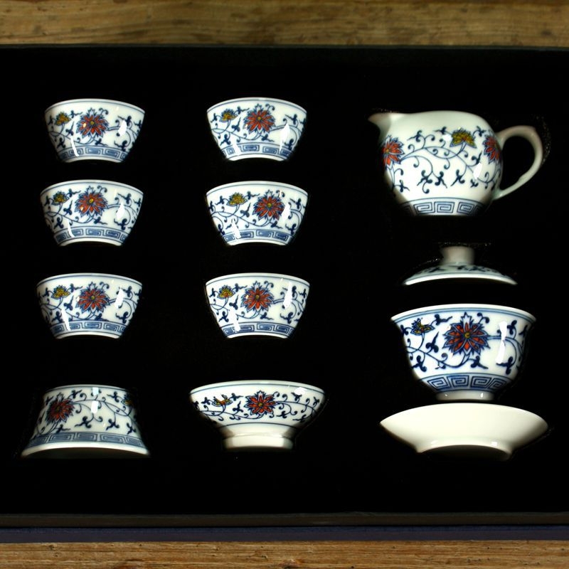 Yizi Pottery Gongfu Ceai Ceramic Set, 10 Piese cu Cești, Cutie Cadou
