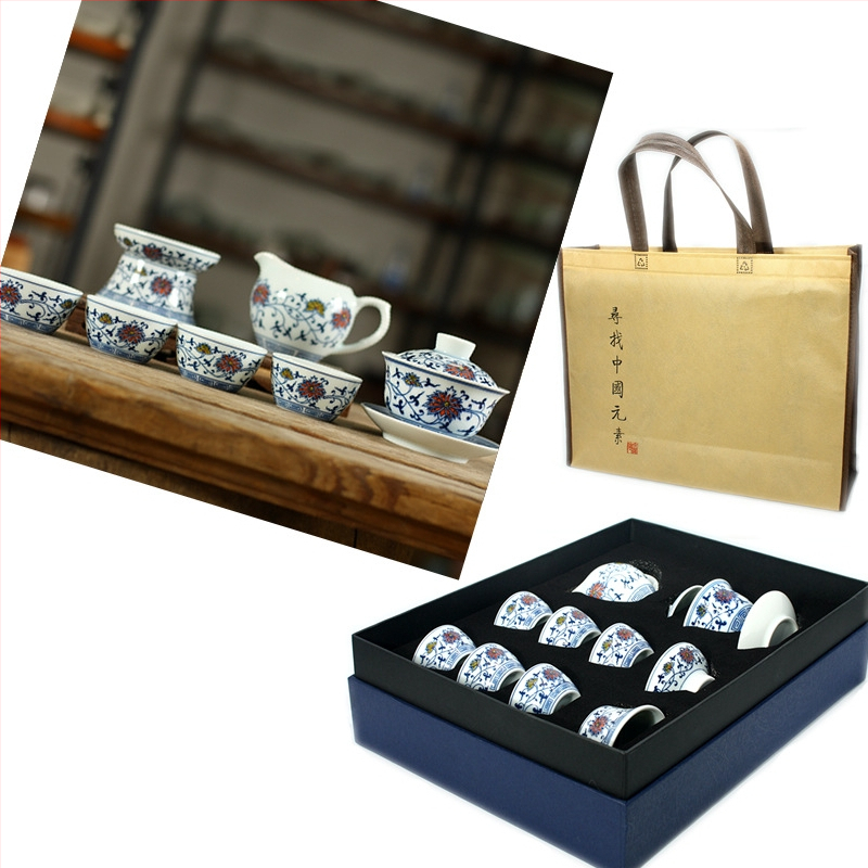 Yizi Pottery Gongfu Ceai Ceramic Set, 10 Piese cu Cești, Cutie Cadou