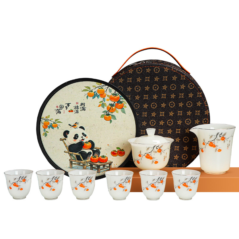 Set de ceai de călătorie din porțelan jade cu bol cu capac suspendat și ceașcă, portabil pentru exterior, personalizare logo, suvenir