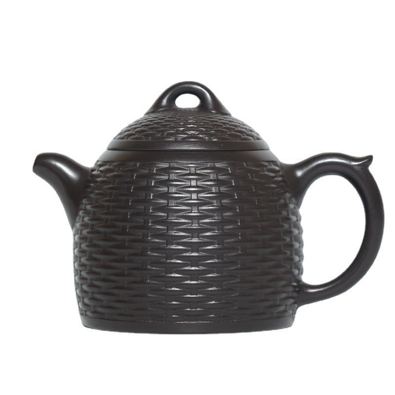 Ceainic Yixing din lut mov, lucrat manual, țesătură de bambus, stil Qin Quan