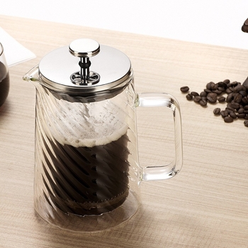 Presă franțuzească cu două straturi, model în spirală, corp din sticlă borosilicată, filtru în stil francez, recipient transparent rezistent la căldură pentru ceai și cafea