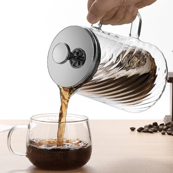 Presă franțuzească cu două straturi, model în spirală, corp din sticlă borosilicată, filtru în stil francez, recipient transparent rezistent la căldură pentru ceai și cafea