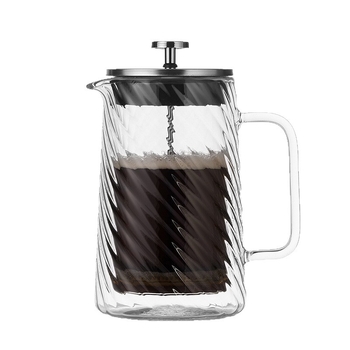 Presă franțuzească cu două straturi, model în spirală, corp din sticlă borosilicată, filtru în stil francez, recipient transparent rezistent la căldură pentru ceai și cafea