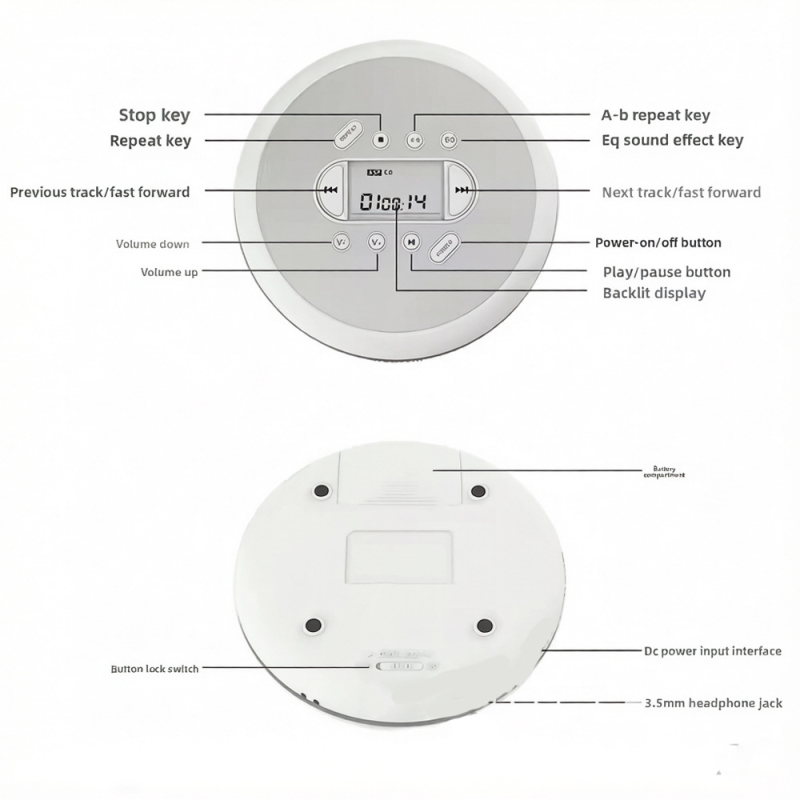 KC-707 CD player portabil cu învățare a limbii engleze și funcție de repetare CD, redare albume