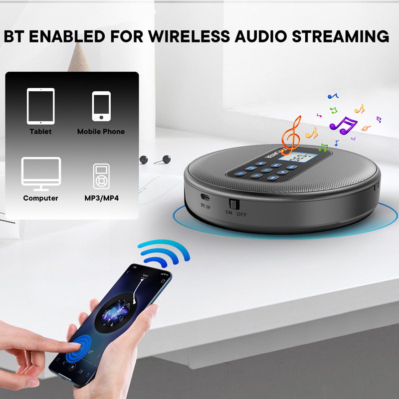Player CD portabil cu redare MP3, repetare disc pentru învățare și difuzor Bluetooth stereo