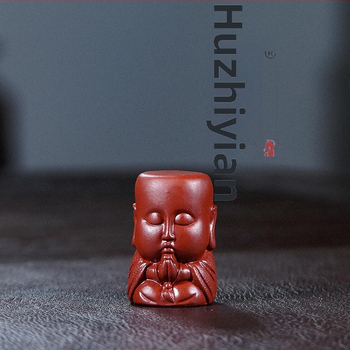 Tea pet din lut purpuriu Yixing cu accesorii Dahongpao și Buddha Maitreya, ornament din lut purpuriu brut pentru îngrijire
