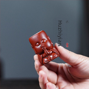 Tea pet din lut purpuriu Yixing cu accesorii Dahongpao și Buddha Maitreya, ornament din lut purpuriu brut pentru îngrijire