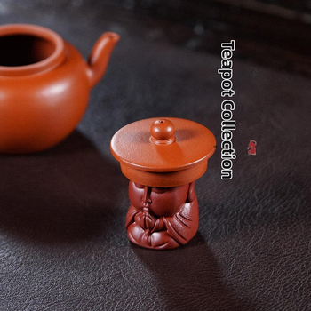 Tea pet din lut purpuriu Yixing cu accesorii Dahongpao și Buddha Maitreya, ornament din lut purpuriu brut pentru îngrijire
