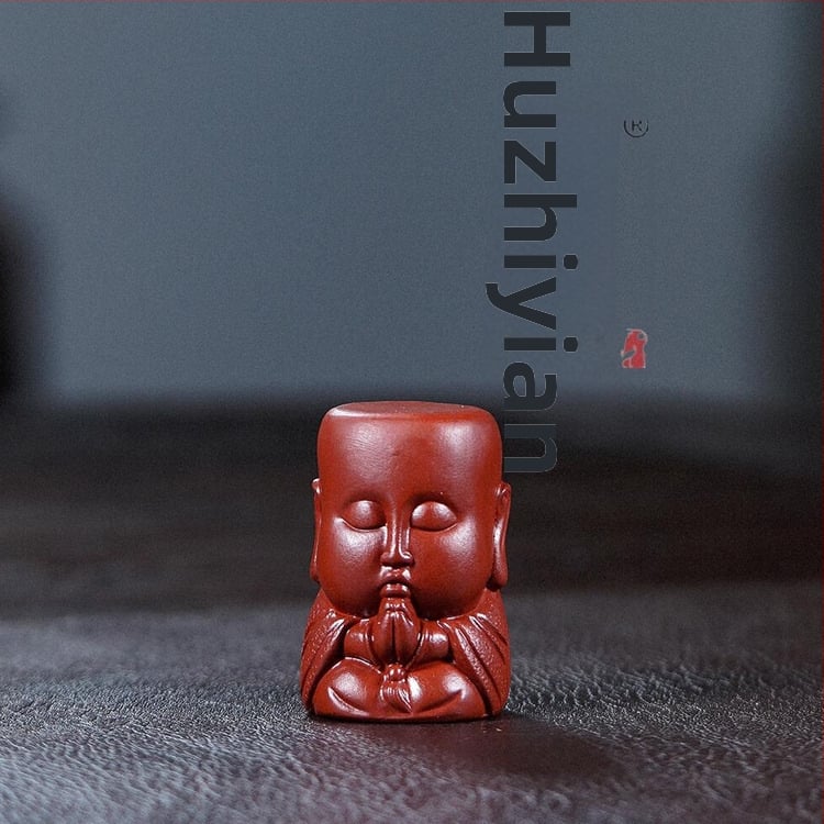 Tea pet din lut purpuriu Yixing cu accesorii Dahongpao și Buddha Maitreya, ornament din lut purpuriu brut pentru îngrijire