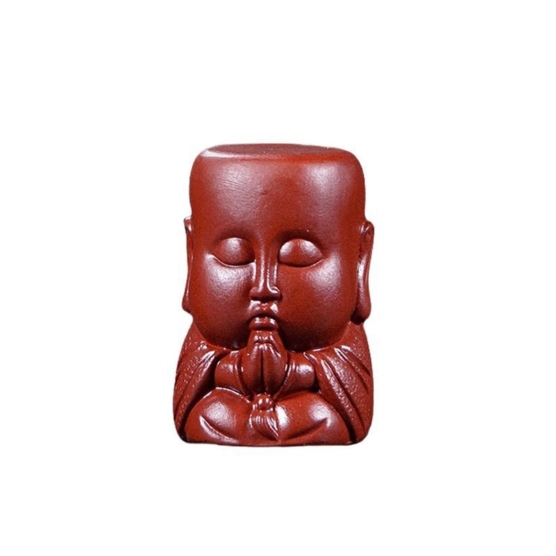 Tea pet din lut purpuriu Yixing cu accesorii Dahongpao și Buddha Maitreya, ornament din lut purpuriu brut pentru îngrijire