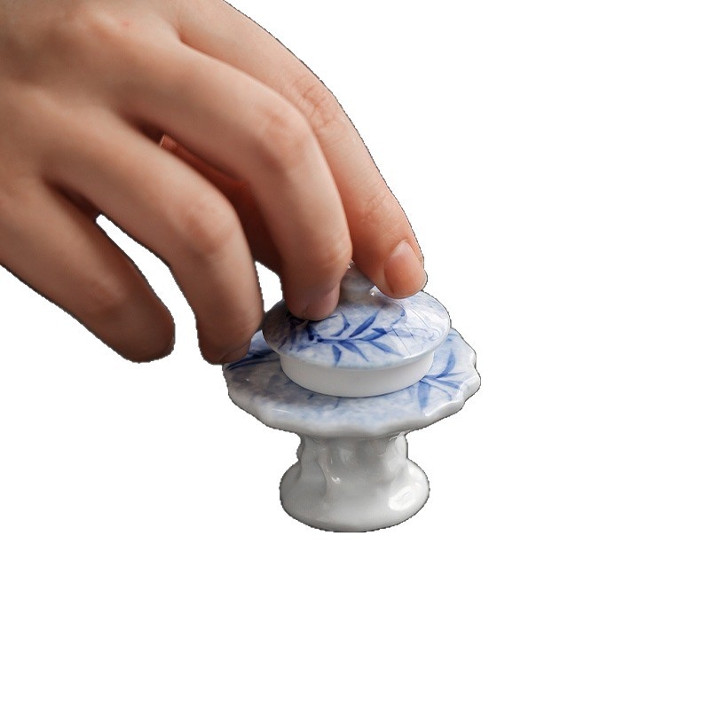 Suport pentru capac pictat manual, albastru din bambus, pentru ceai ceramic Zen de înaltă calitate, set ceainic Purple Sand și accesorii ceremonie ceaiului